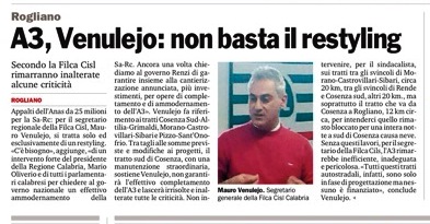 Mauro Venulejo Segretario Generale FILCA Calabria Intervistato da QUI' Cosenza